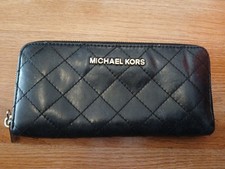 Michael Kors Black Quilted Leather Zip Around Women s Wallet 8" X 4"