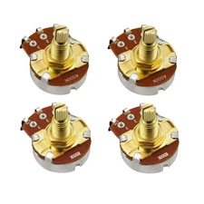 FLEOR 4PCS A500K and B500K Full Size Brass Long Shaft Guitar Potentiometer Pot