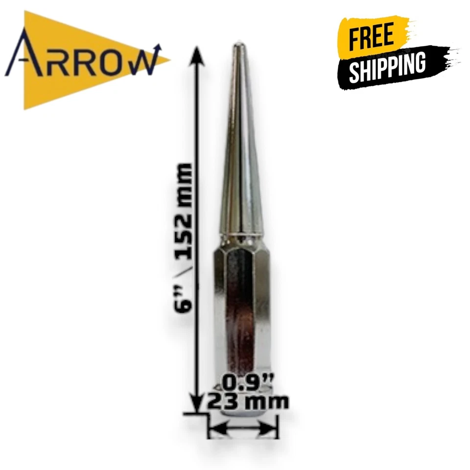 24 Chrome 6"Tall 14x1.5 XL Spike Lug Nut+Key Fit: Chevrolet Silverado 1500/Tahoe - Image 3 of 4