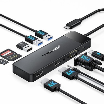 Lemorele TC94L USB C Hub 10-in-1 Laptop Adapter Triple Display 4K HDMI 1080P VGA