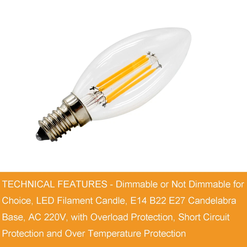Retro Dimmable LED Filament Candle Light Globe Bulb E14 E27 B22 2W 4W 6W 8W Lamp - Image 2 of 4