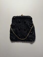 Vintage Black Beaded Purse In Very Nice Condition, A Few Beads Missing See Photo