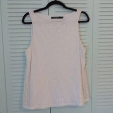 LRL LAUREN RALPH LAUREN WHITE FULLY EMBROIDERED MESH OVER  COTTON TANK MEDIUM