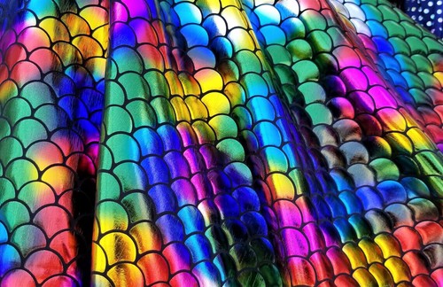 NEW Rainbow Mermaid Scales 3/4" inch Nylon Spandex 4 Way Stretch By Yard - Picture 6 of 6