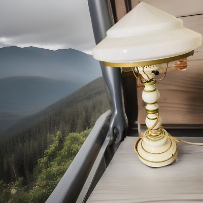 Art Deco Metal Desk Lamp Table Lamp Mushroom Milk Shade Table Lamp 21  Tall