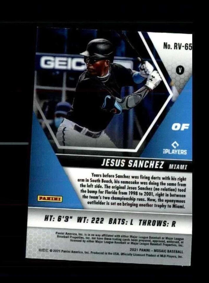 2021 Panini Mosaic Rookie Variations #65 Jesus Sanchez Marlins - Image 2 of 2