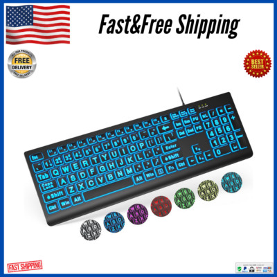 SABLUTE Large Print Backlit Keyboard, Wired USB Lighted Computer Keyboards wi...