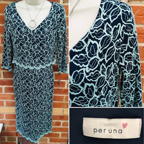 M&S Per Una Size 8 Green & Navy Blue Lace Dress Party Evening Holiday