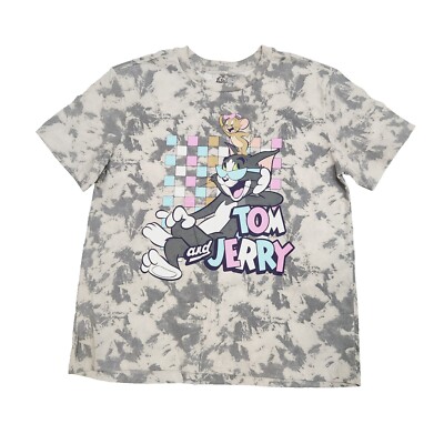 Tom & Jerry Streetwear Acid Wash Graphic Cartoon Tee Shirt Women's Large