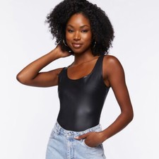 NWT Forever 21 Sleeveless Faux Snake Skin Bodysuit Black Women s Size Small