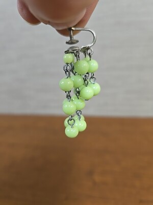 Vintage Green Glass Beads Dangle Chandelier Earrings Screw Back (Some Repair)