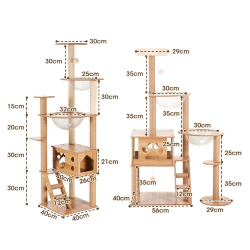 Petzly Wooden Cat Tree Tower Scratching Post Scratcher Condo House Bed 143/150cm - Picture 8 of 26