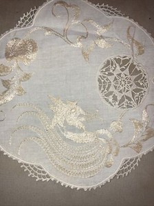 Antique Lace Placemats & Coasters Round Tea Set 12 Embroidered Dragons