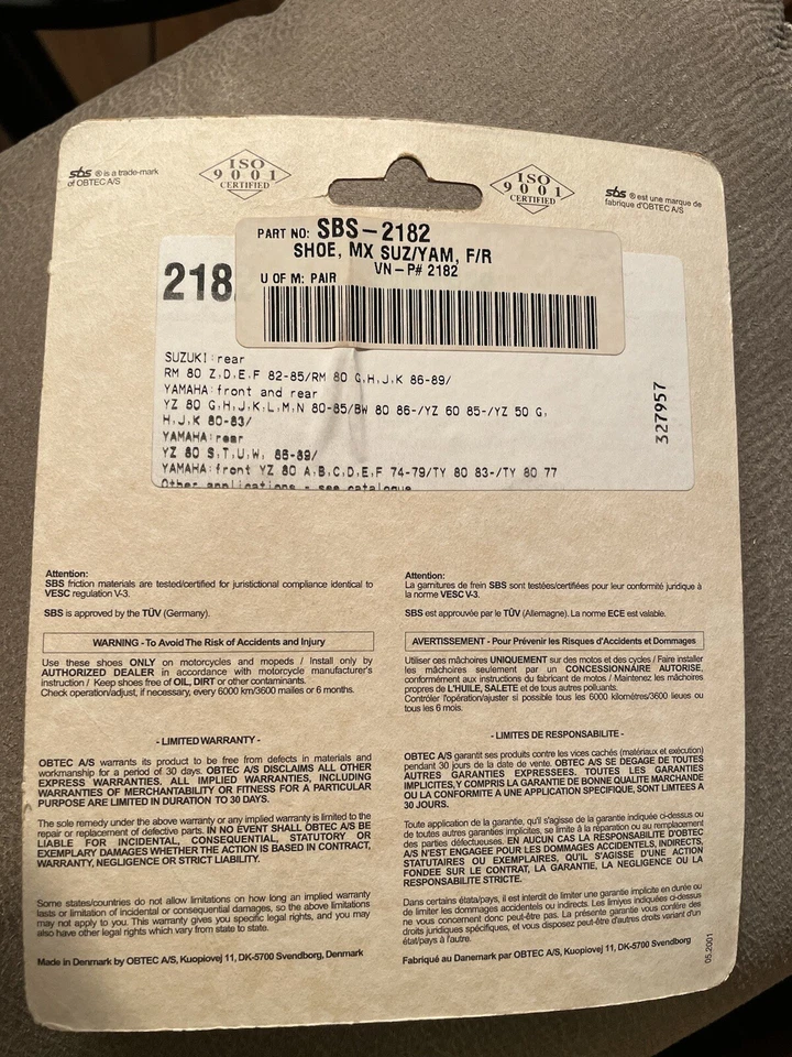 Zapatas de freno SBS 2182 Yamaha YZ 80 Suzuki RM 80 Foto 2 de 3