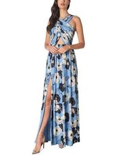 Dress the Population Womens Crisscross Cutout Gown Sky Multi XXS
