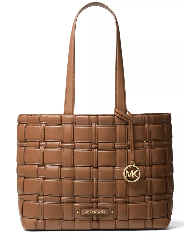 New Michael Kors Ivy woven east west tote luggage Gold tote handbag bag
