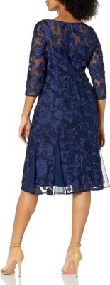 alex evenings women's tea length embroidered dress illusion sleeves Alex Evenings Women's Size 16 Tea Length Embroidered Dress with Illusion  Sleeves
