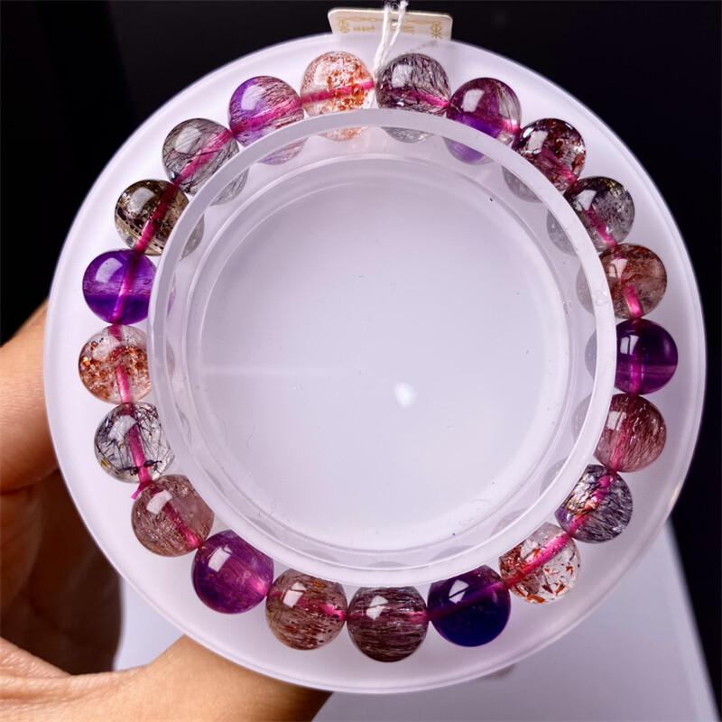 8.8mm Top Natural Super Seven Quartz Crystal Stretch Mesh Bracelet Reiki Healing