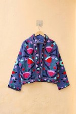 Indisch Blau Suzani Bedruckt Jacke Handmade Samt Jacke Damen Bekleidung US