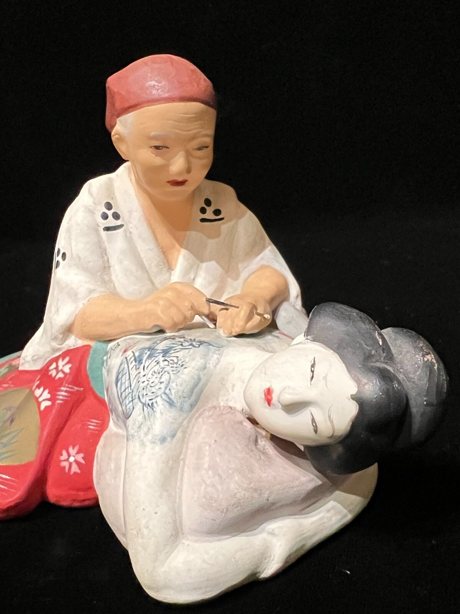 Vintage HAKATA Doll SHUNGA figure Japanese Tattoo Artist and
