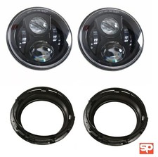 Fari LED CRISTALLO NERO 7" luci per Land Rover Defender e anelli di montaggio