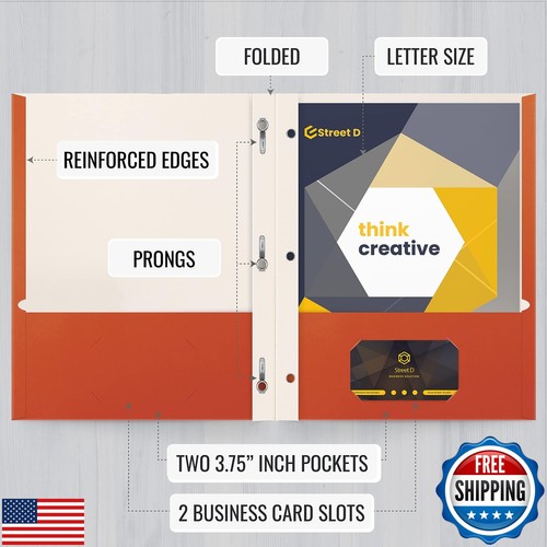 Better Office Products Orange Paper 2 Pocket Folders with Prongs, 50 Pack, Ma - Picture 3 of 5