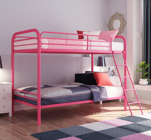 Kids Girls Teens Pink Twin Over Twin Metal Bunk Beds Literas gemelas Para Ninas