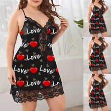Womens Sexy Lace Print Pyjama Nightdress Lingerie Nightwear Mini Dress Underwear