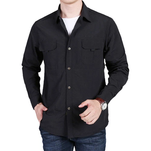 Mens Quick Dry Long Sleeve Shirts Breathable Hiking Work Military Army Shirt Top - Picture 16 of 38