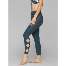 Athleta Cobra Leggings High Rise Abyss Teal Blue Green Size XXS Cutouts Workout