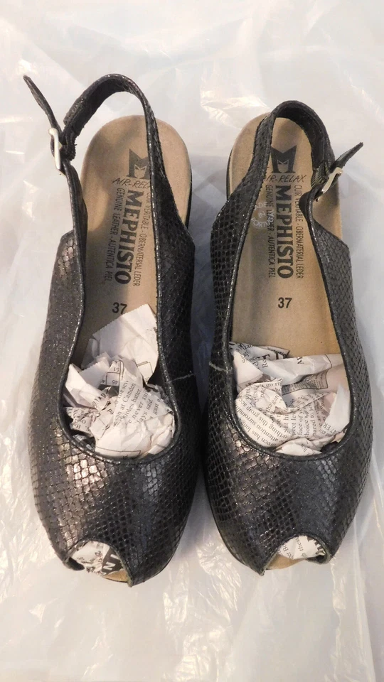 Mephisto Nastasia отлива шейк черный заглянуть носок слинга на танкетке 2» каблуки размер 6,5 - Изображение 3 из 4