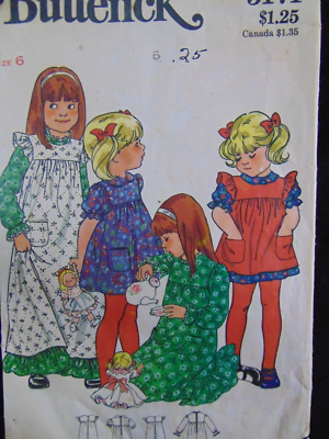 1960's Butterick Pattern 5171-Girl's Prairie Dress & Pinafore