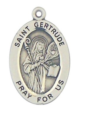Patron Saint St Gertrude 7/8" Oval Sterling Silver Medal on Rhodium ...