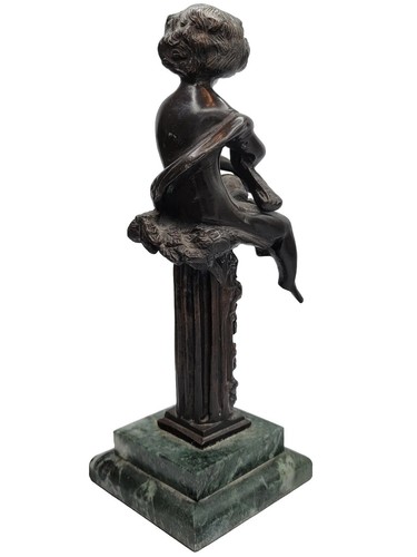 Statue Young Child Sitting On A Pillar With A Book Green Marble Base 11" - Picture 6 of 11