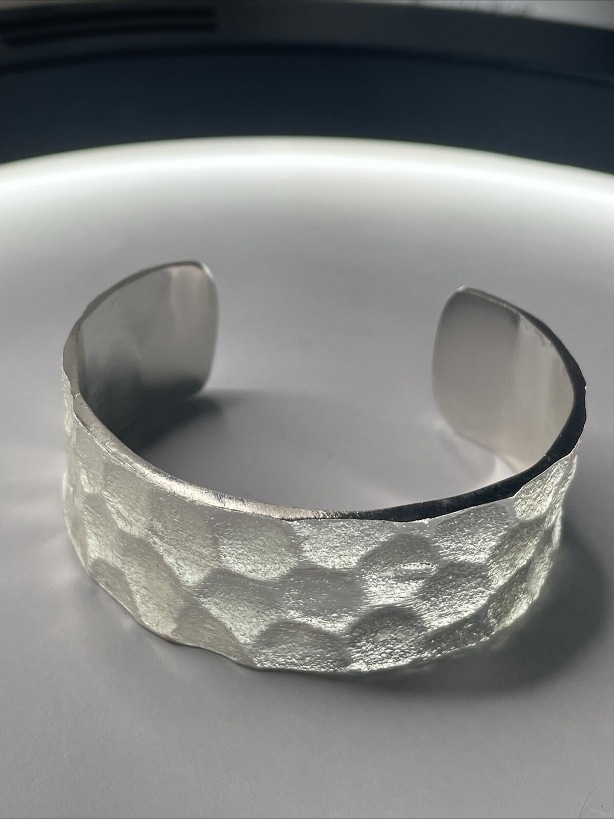 Rustic Cuff Heavy Hammer Texture Silver Tone 6.75” - image 1