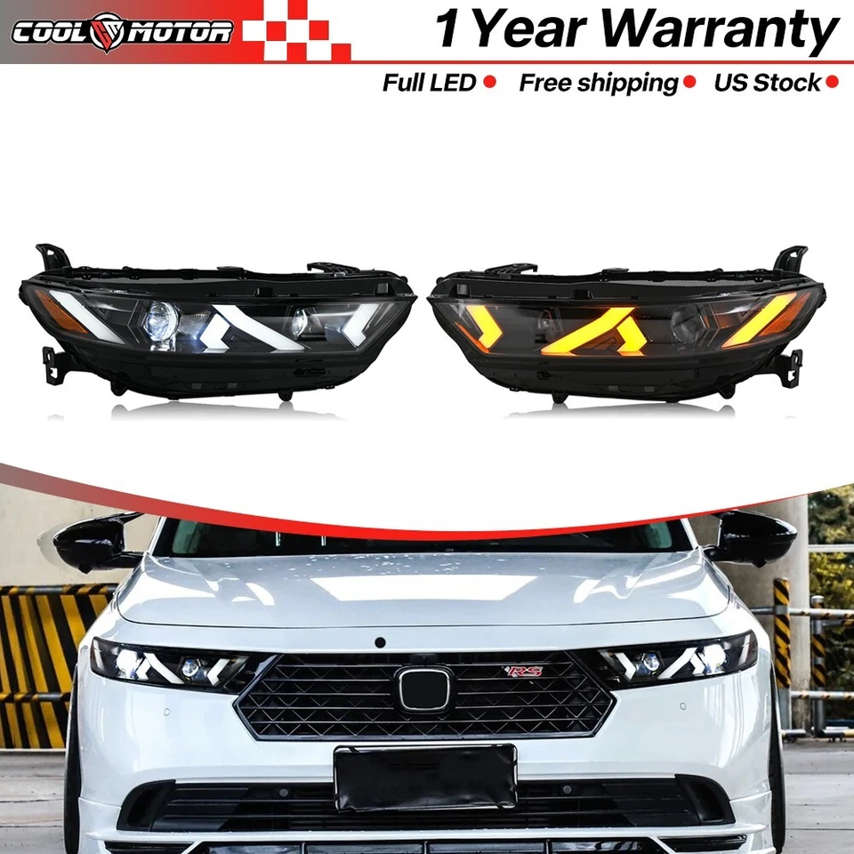 Rambo style LED Headlight For 2023 24 2025 Honda Accord Dual Projector Headlamps