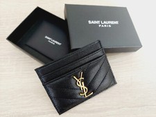 YSL Yves Saint Laurent Cassandre Matelasse Black Leather Card Holder Wallet