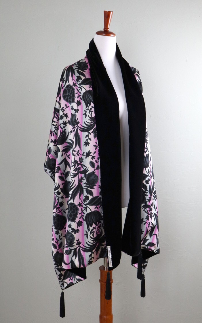 DIANE VON FURSTENBERG DVF Vintage Floral Satin Velvet Shawl Wrap Scarf