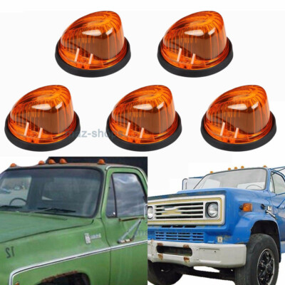 5xClearance Roof Cab Marker Light Amber Cover Lens+Base For 73-87