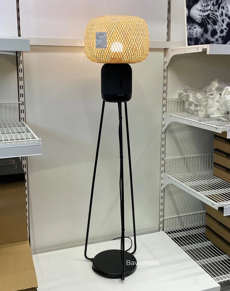 Ikea SYMFONISK Floor lamp with WiFi speaker Black bamboo smart 54