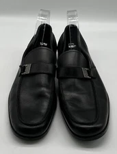 Salvatore Ferragamo Men's Black Leather Loafer Gancini logo silver Buckle sz 10D