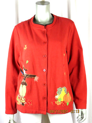 BLAIR SZ L Cotton/Polyester Rusty Orange Pumpkin Sweat Shirt Cardigan Top