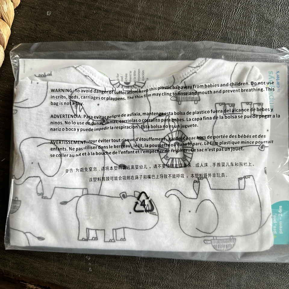 Body Bebé Talla 3-6 Meses Simple Joys By Carter’s B&W Animals NUEVO EN PAQUETE Foto 2 de 2