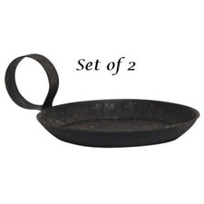 NEW PRIMITIVE BLACK Pillar Candle Holders 2 pcs w/ Handles Metal Country Western