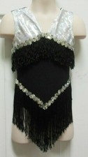 Black Fringed leotard Hologram Yoke Small child leotard dance costume