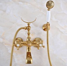 Gold Color Brass Wall Mount Clawfoot Bathroom Tub Filler Faucet HandShower