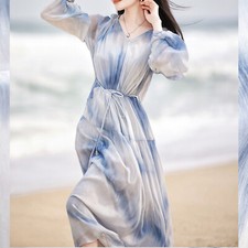 Womens Long Sleeve Lace Dress Long Dress 2025 Beach Casual Slim Fit A-Line Dress