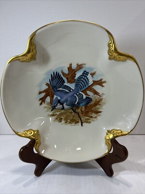 Vtg Pickard China Golden Melody GOLD Trim BLUE JAY 9.5  By R. Keane. Made In USA