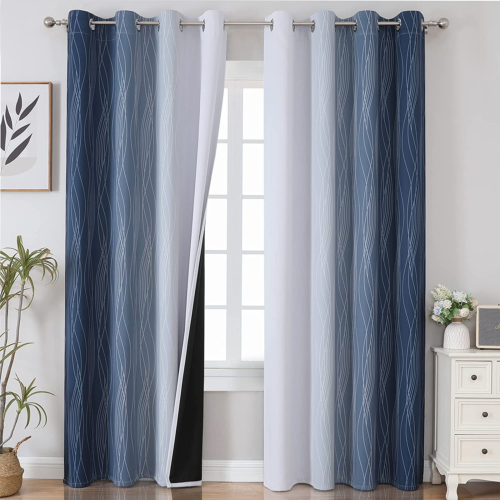 Estelar Textiler Navy Blue and Greyish White Blackout Curtains for Bedroom 84 In - Picture 1 of 9