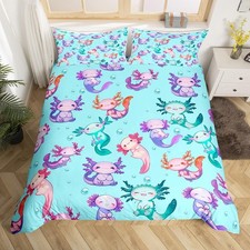 Cartoon Axolotl Bedding Set Twin Size for Bedroom Decorative,Cute Purple Blue...